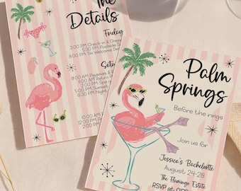 Palm Springs Bachelorette Invitation and Itinerary Template, Coastal Bachelorette Invite, Hand Drawn Beach Bach Party Weekend Itinerary