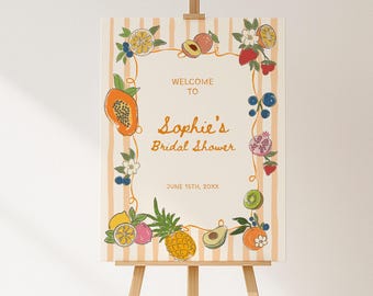 Fresh Off The Market Bridal Shower Welcome Sign, Hand Drawn Farmers Market Theme Sign, Coquette Colorful Bridal Shower Sign Template
