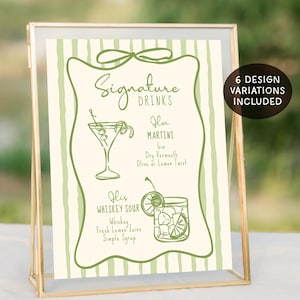 Wedding Bar Menu Sign Template, Whimsical Hand Drawn Signature Drink, Cocktail Bar Sign, Signature Drink Sign, Modern Editable Drink Menu