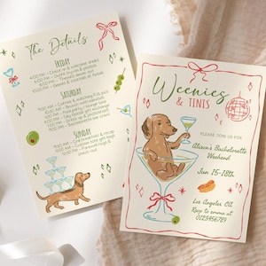 Weenies and Tinis Bachelorette Weekend Invite and Itinerary Template for Hot Dogs & Martinis Bachelorette Invitation Dachshund Bachelorette image 1