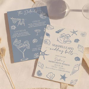 Seashells and Wedding Bells Bachelorette Itinerary Template, Beach Bachelorette Party Invitation, Coastal Last Toast Digital Invite