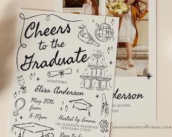 Doodle Style Graduation Invitation Template, Senior Graduation Announcement, Graduation Party Template, Hand Drawn Graduation