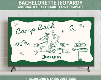 Camp Bachelorette Jeopardy Game: Glamping Hens Party Trivia (Canva Template Digital Download)