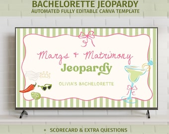 Bachelorette Jeopardy Game: Margs & Matrimony - Canva-sjabloon (digitale download)