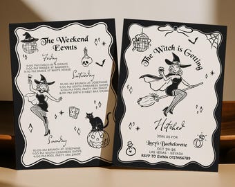 Witch Bachelorette Invitation: Gothic Halloween Weekend Itinerary (Editable Digital Template)