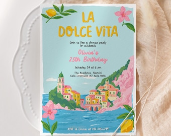 La Dolce Vita Invitation, Italy Dinner Party Invite Italian Themed Birthday Amalfi Mediterranean Summer Bridal Shower Template Adult Italian