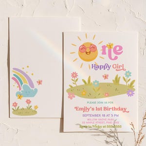 One Happy Girl Birthday Invite 1st Birthday Invitation Girl First Birthday Invitation Sun Invitation Sunshine Editable One in the Sun
