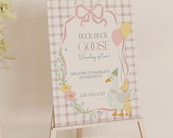 Silly Goose 2nd Birthday Welcome Sign – Pink Goose Birthday Party Decor, Second Birthday Poster, Printable Kids Party Sign