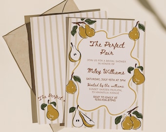 The Perfect Pair Bridal Shower Invitation Template, Editable Green Pear Couple Shower Invite, Fall bridal shower invitation, Wedding Shower
