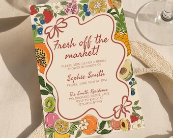 Fresh off the Market Bridal Shower Invitation Template, Editable Hand Drawn Farmer's Market Wedding Shower Invite, She's Off The Market B7