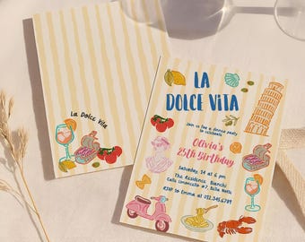 Faire-part d'anniversaire La Dolce Vita : dîner italien, douche nuptiale (téléchargement numérique)