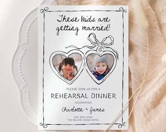 Invitación a la cena de ensayo, invitación "Estos niños se casan", plantilla editable "La víspera de la boda", invitación a la cena de ensayo