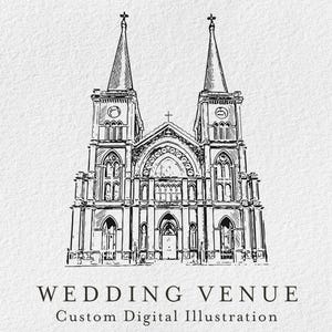 Wedding Venue Illustration, Custom Digital Venue Artwork from Photo, Wedding Keepsake, Anniversary Gift