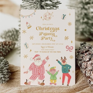 Uitnodiging kerstfeest pyjama, pyjama-uitnodiging, uitnodiging kerstfeest, uitnodiging vakantiefeest, kerstfeest afbeelding 1