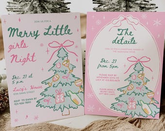 Merry Little Girls Night Christmas Party Invitation, Xmas Friendsmas Cocktail Work Party Invite