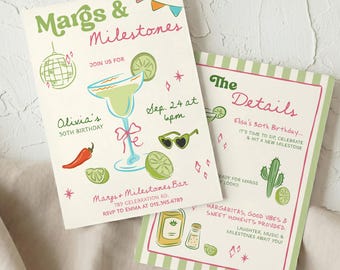 Margarita Birthday Party Invitation Template, Birthday Margs Invite, 30th Birthday Invite, 21st Birthday Invite, Let's Fiesta, Mañana, Retro