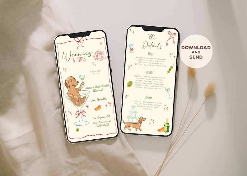 Weenies and Tinis Bachelorette Weekend Invite and Itinerary Template for Hot Dogs & Martinis Bachelorette Invitation Dachshund Bachelorette image 2