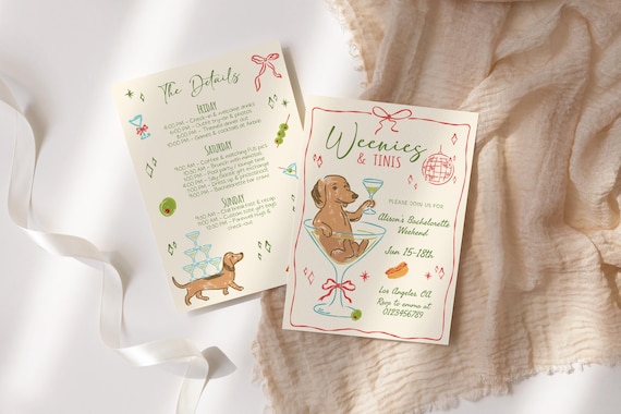 Weenies and Tinis Bachelorette Weekend Invite and Itinerary Template for Hot Dogs & Martinis Bachelorette Invitation Dachshund Bachelorette