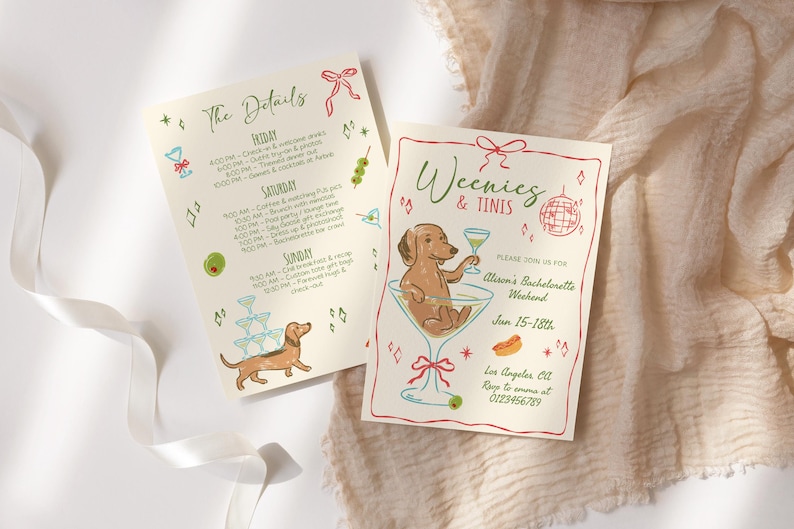 Weenies and Tinis Bachelorette Weekend Invite and Itinerary Template for Hot Dogs & Martinis Bachelorette Invitation Dachshund Bachelorette image 1