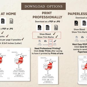 May include: A digital download graphic with options for printing at home, professionally, or as a paperless option. The design features a festive cocktail with the text "Making Spirit Bright" and event details. Includes PDF, JPG, and PNG file options.