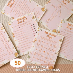 Love at First Spritz Bridal Shower Games Bundle Aperol Spritz Bridal Shower Signs Set Citrus Bridal Party Games Pack Floral Signs
