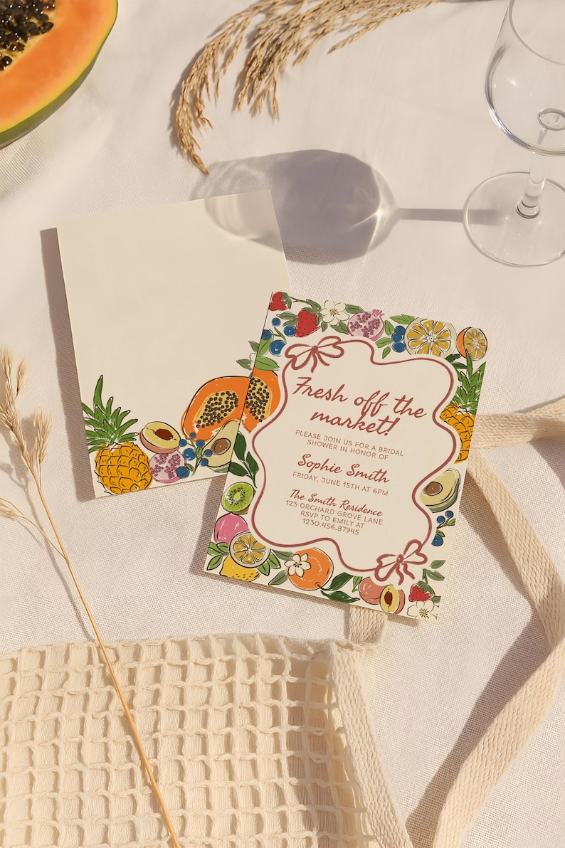 Fresh off the Market Bridal Shower Invitation Template, Editable Hand Drawn Farmer's Market Wedding Shower Invite, She's Off The Market B7 image 2