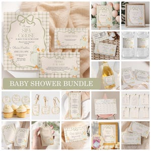 Silly Goose Baby Shower Invitation Bundle, Daisy Goose Baby Shower Invite, Gingham Goose Baby Shower Decorations Printable gender neutral A9