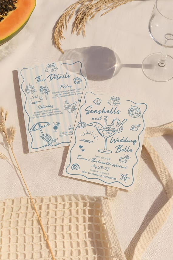 Seashells and Wedding Bells Bachelorette Itinerary Template, Beach Bachelorette Party Invitation, Coastal Last Toast Digital Invite B9