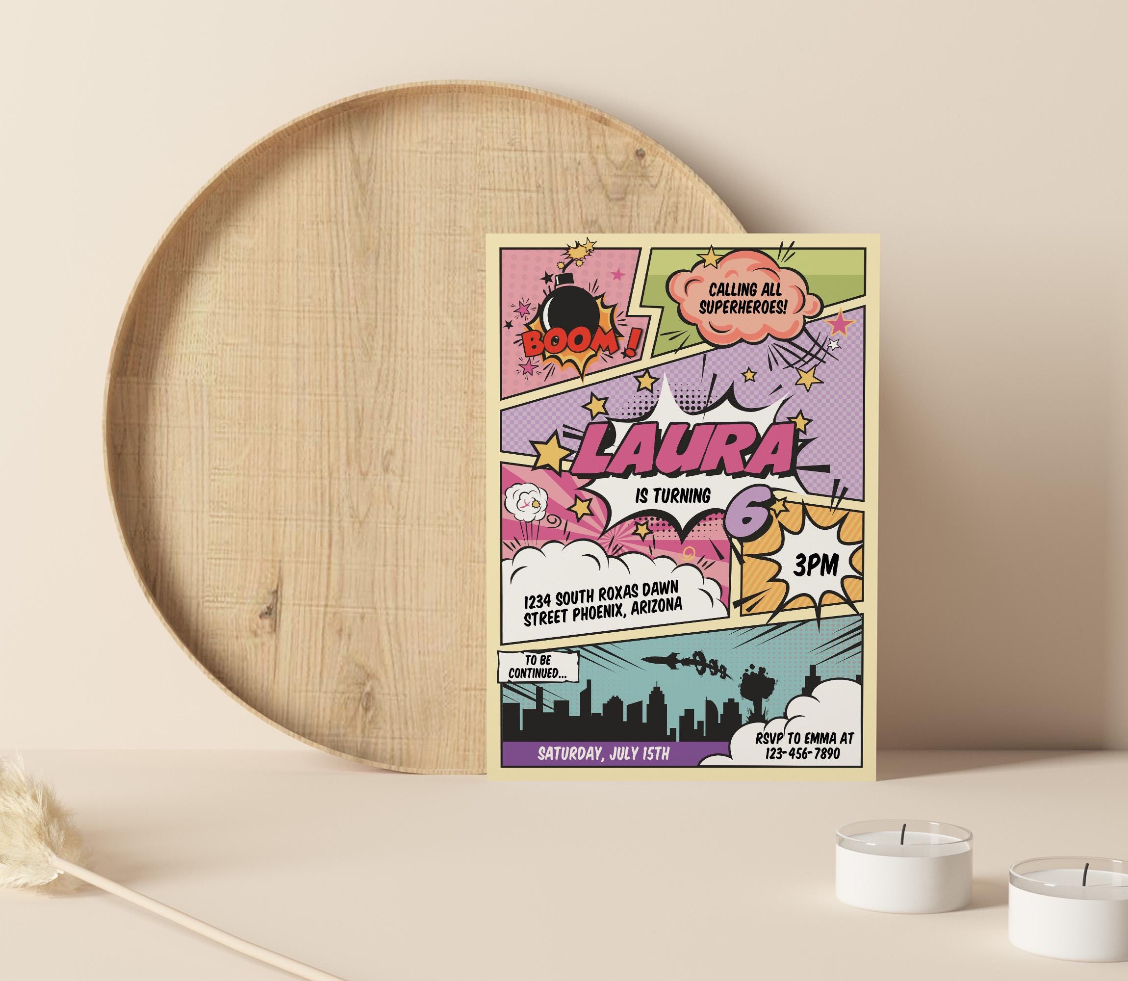 Superhero Invitation, Comic Birthday Party Invite, Editable Superheroes ...