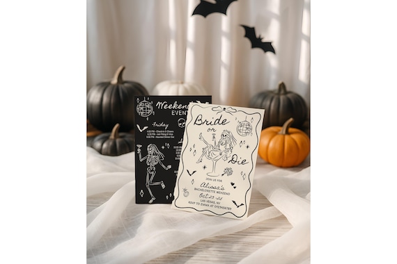 Gothic Halloween Bachelorette Party Invitation, Bride or Die Itinerary Template, Spooky Bride Squad Invite, Digital Download