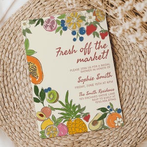 Fresh off the Market Bridal Shower Invitation Template, Editable Hand Drawn Farmer&#39;s Market Wedding Shower Invite, She&#39;s Off The Market