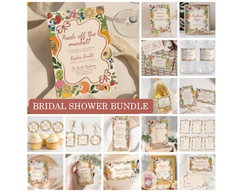 Fresh Off The Market Bridal Invite Bundle, Farmer's Market Bridal Shower, Editable Templates, Instant Download, She's Off The Market B7
