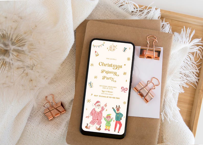 Uitnodiging kerstfeest pyjama, pyjama-uitnodiging, uitnodiging kerstfeest, uitnodiging vakantiefeest, kerstfeest afbeelding 5