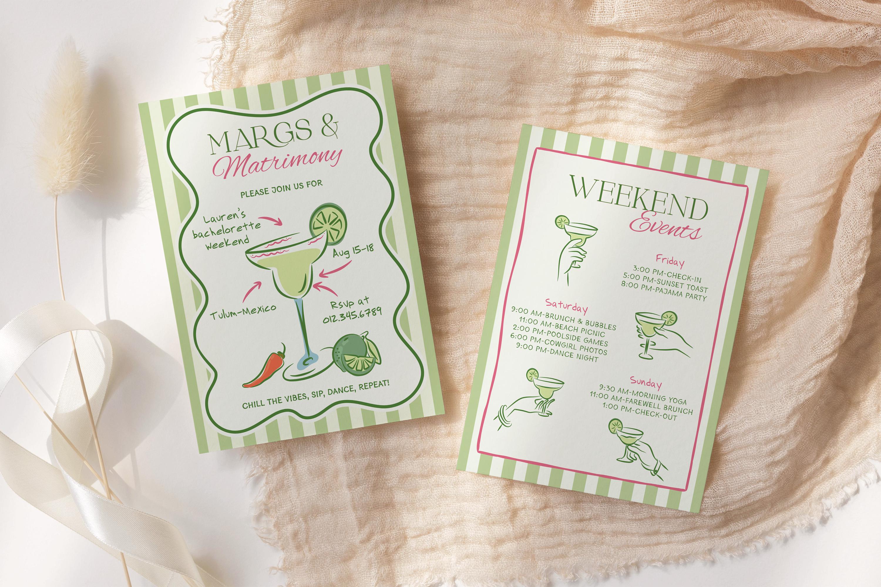 Margs and Matrimony Bachelorette Itinerary Template, Editable Tequila ...
