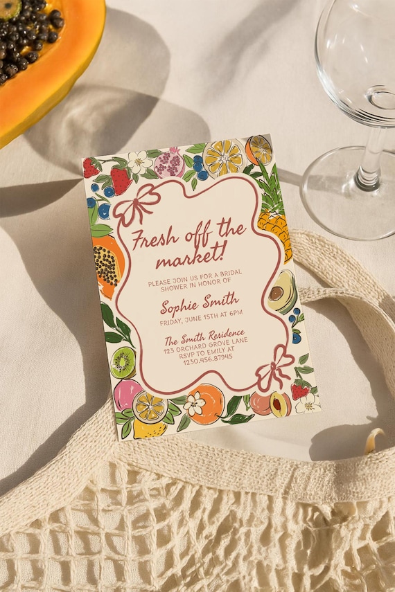 Fresh off the Market Bridal Shower Invitation Template, Editable Hand Drawn Farmer's Market Wedding Shower Invite, She's Off The Market B7