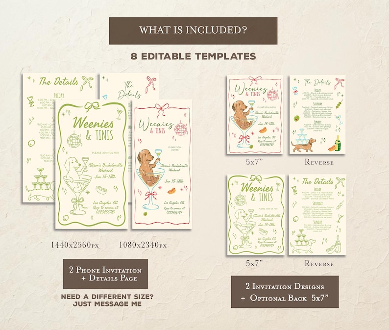 Weenies and Tinis Bachelorette Weekend Invite and Itinerary Template for Hot Dogs & Martinis Bachelorette Invitation Dachshund Bachelorette image 5
