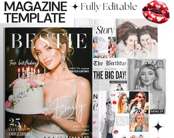 親友への誕生日雑誌テンプレート｜編集可能なCanvaギフト｜女の子の誕生日の記念品にぴったり
