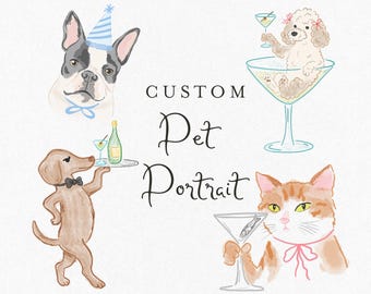 Retrato de mascota personalizado edición Martini: ilustración divertida de mascota, dibujo de mascota con cóctel, arte personalizado para perros o gatos, descarga digital
