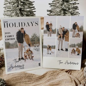 Holiday Photo Card Magazine Style, Custom Family Christmas Card, Modern Holiday Greeting Template image 3