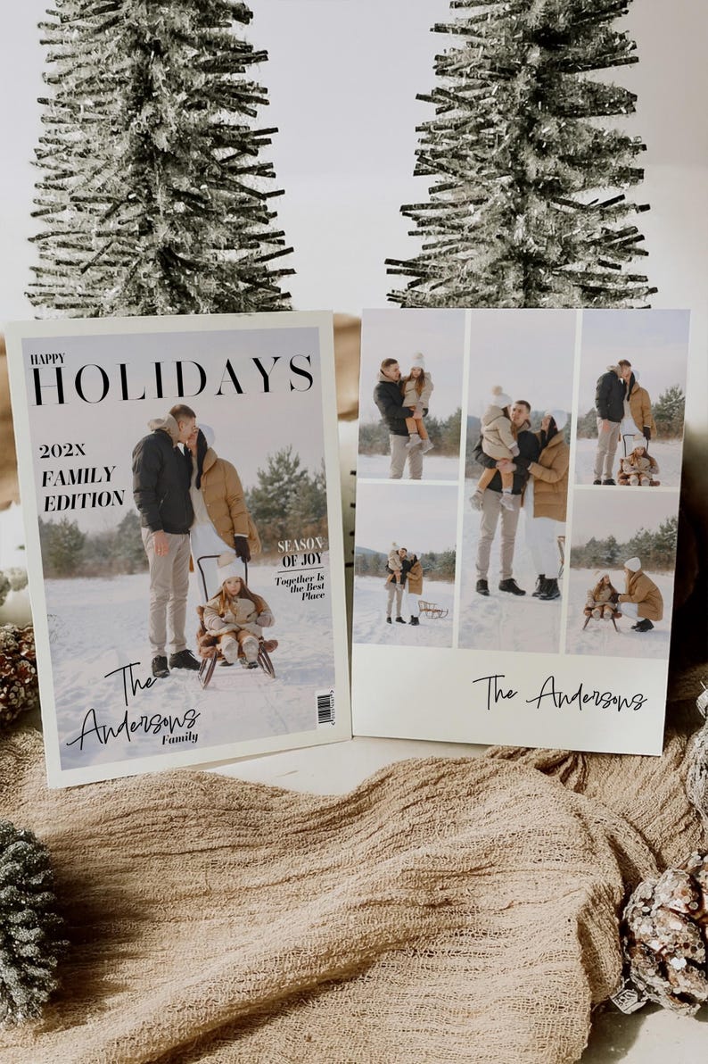 Holiday Photo Card Magazine Style, Custom Family Christmas Card, Modern Holiday Greeting Template image 3