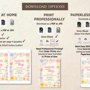 Puede incluir: Invitaci&oacute;n imprimible para un primer cumplea&ntilde;os. La invitaci&oacute;n presenta un dise&ntilde;o floral en un esquema de color rosa y blanco. El texto de la invitaci&oacute;n dice "Mallory cumple un a&ntilde;o".