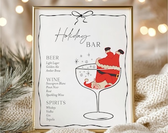 Editable Holiday Bar Sign, Christmas Bar Menu Template, Funny Santa Drink Sign, Holiday Party Bar Decor, Printable Bar Poster
