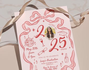 Hand Drawn Style Graduation Invitation Template, Senior Graduation Announcement Graduation Party Template Doodle Graduation Photo Grad Invit