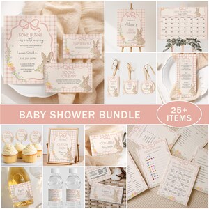 Sjabloon uitnodiging konijntje babyshower, bewerkbaar Sommige konijn is onderweg Afdrukbare uitnodiging, konijn nodigt uit, lente babyhagel afbeelding 9