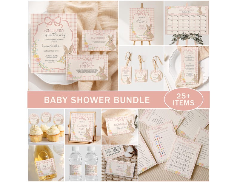 Sjabloon uitnodiging konijntje babyshower, bewerkbaar Sommige konijn is onderweg Afdrukbare uitnodiging, konijn nodigt uit, lente babyhagel afbeelding 9