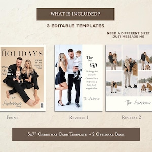 Holiday Photo Card Magazine Style, Custom Family Christmas Card, Modern Holiday Greeting Template image 4
