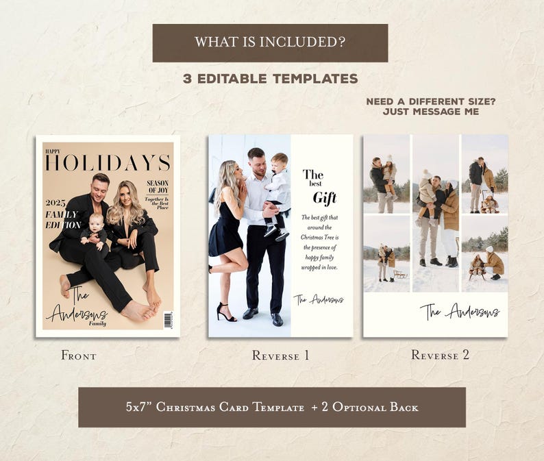 Holiday Photo Card Magazine Style, Custom Family Christmas Card, Modern Holiday Greeting Template image 4