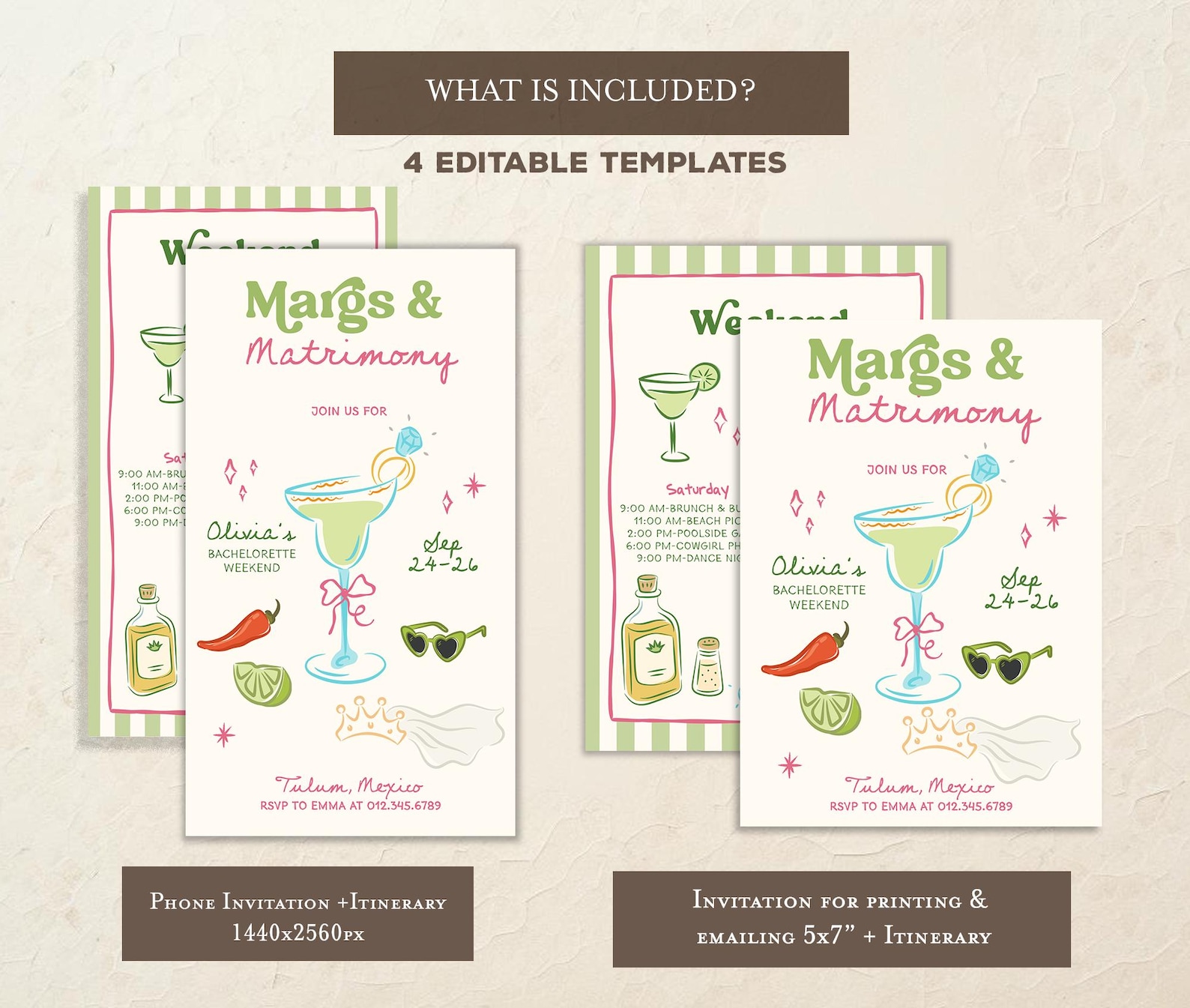Margs and Matrimony Bachelorette Party Invitation and Itinerary, Final ...