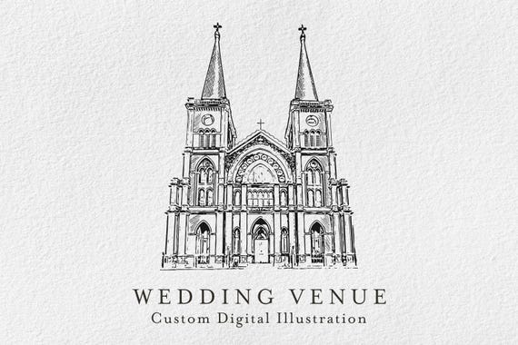 Wedding Venue Illustration, Custom Digital Venue Artwork from Photo, Wedding Keepsake, Anniversary Gift