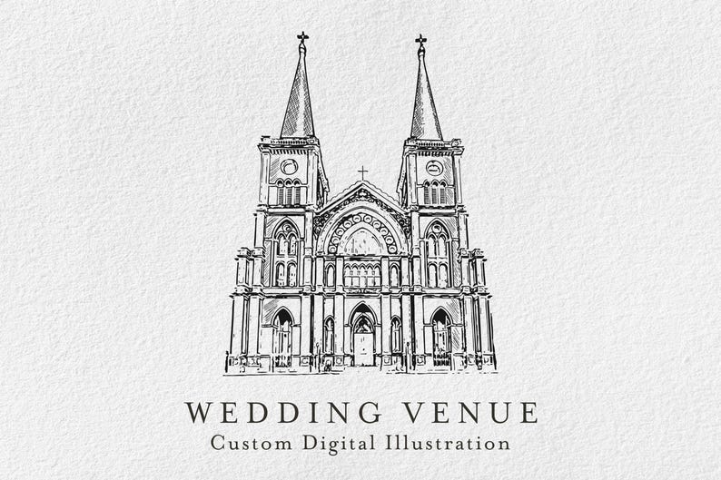 Ilustración del lugar de la boda, arte digital personalizado a partir de una foto, recuerdo de boda, regalo de aniversario imagen 1